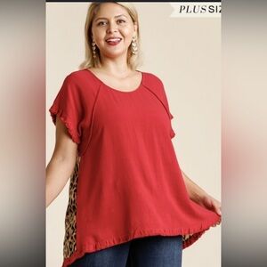 Umgee Women’s Tunic/Dress Sz Medium Linen Blend Red/Animal Print Soft